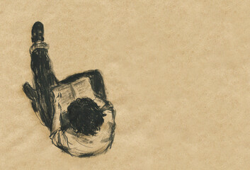 human reading book. watercolor painting. illustration