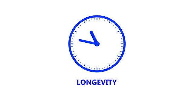Clock with text LONGEVITY on white background time longevity