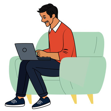 man work at leptop vector design icon illustration ai.