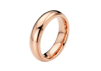 Rose gold wedding band with polished finish isolated on transparent background