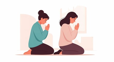 Fototapeta premium Two women kneeling in prayer together