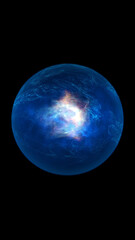 Fototapeta premium Radiant blue spherical energy mass with swirling glowing textures suspended in darkness