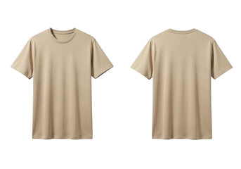 Front and back view of a beige t-shirt on white background isolated on transparent background