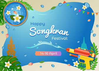 Songkran Festival Top View Background with Water Bowl and Water Splash