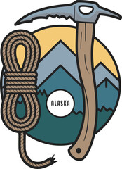 Alaska Mining Emblem &ndash; Pickaxe Rope Mountain Adventure State Design