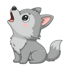 Cute Forest Wolf Cub Howling Cartoon Illustration