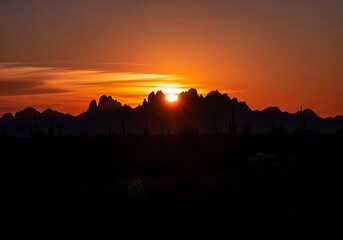 Sunset over desert mountains