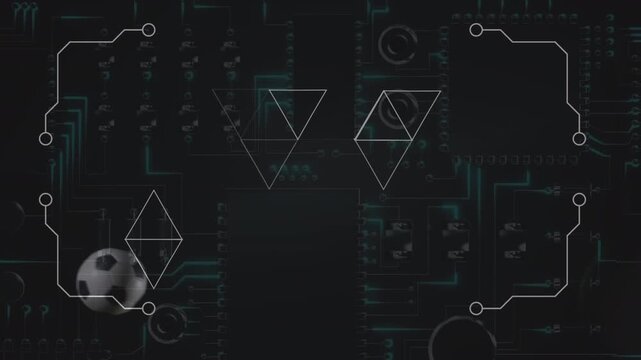 Animation of microprocessor connections over low section of soccer player performing bicycle kick