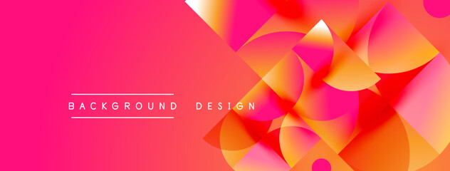 Fototapeta na wymiar Bright pink backdrop features overlapping orange shapes. Modern design elements create dynamic visual texture. Text reads background design.