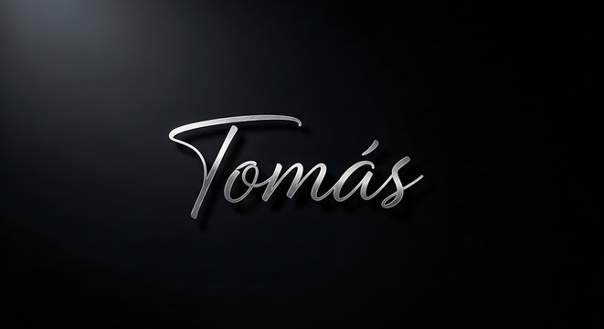 Elegant Silver Script Tomas Name Typography Dark Background