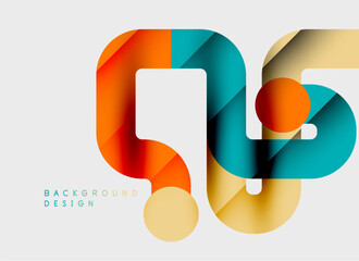 Abstract shapes overlap, creating vibrant color combinations. Modern design elements suggest connectivity, innovation, dynamism. Background features soft gradients.