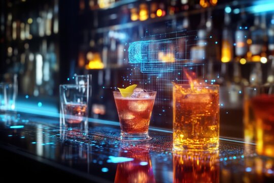 Creative cocktail making at a modern bar with digital enhancements