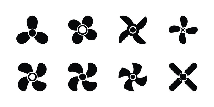 Black and white propeller icons on white background