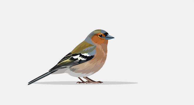 Detailed illustration of a small finch perched on a light gray surface