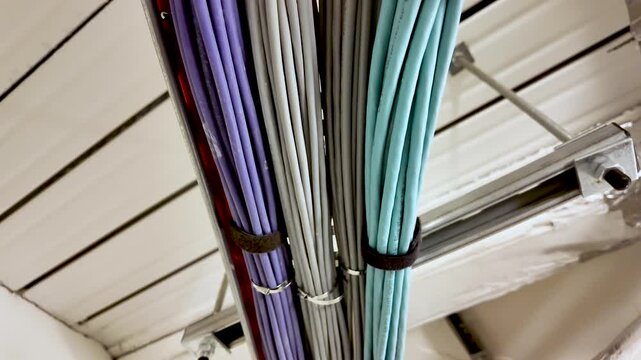 Bunches of network cables installing in a data center or office building