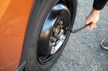 Vehicle Lifted for Wheel Change
