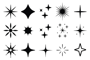 Obraz premium Collection of different vector sparkling stars icon, decorative twinkle and bursts forms, abstract shining flash symbols