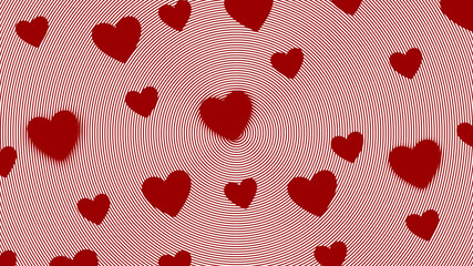 Obraz premium Red Hearts Pattern on Circular Optical Illusion Background