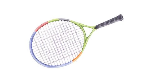 junior green orange tennis racket watercolor