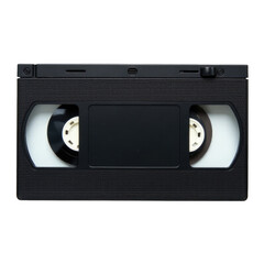 Obraz premium A black video cassette sits on a plain white background, ready for use