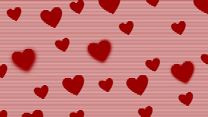 Obraz premium Red Hearts Background with Horizontal Stripes Pattern