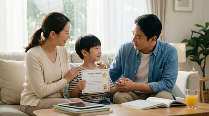 Warm Family Moment Praising Child