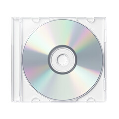 A CD packaged in a clear plastic case sitting on a white surface