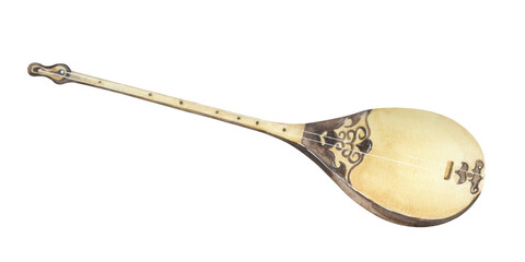 Watercolor Illustration of Traditional Dombra String Instrument