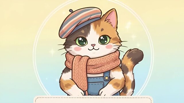 Cute cat illustration character with scarf and hat, cute cat illustration character for kids design, cute cat illustration character cartoon mascot, kawaii character design,

kids branding mascot