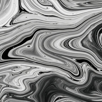 Detailed close-up of mesmerizing black and white abstract fluid art, intricate swirling patterns and organic lines resembling black marble or ink, textured surface, soft diffused light. Elegant