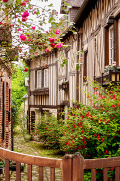 Honfleur, France. Old streets on a cloudy day