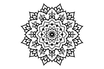 Intricate black and white floral mandala design with repeating circular and paisley like motifs high quality © MSTRUNA