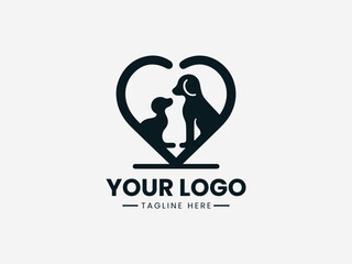 Fototapeta premium Loving dog forming a heart shape representing affection loyalty and emotional pet bond in black vector logo illustration