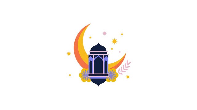 Ramadan Lantern Animation with Crescent Moon and Stars Minimal Islamic Vector Background