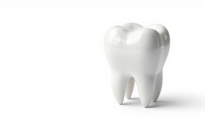 Glossy large white tooth model isolated on white background, symbolizing dental health, oral care, dentistry, and medical dental treatments.