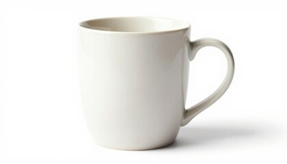 Simple plain white ceramic coffee mug with ergonomically designed handle perfect for home, office, or cafe use, enhancing your daily coffee or tea experience.
