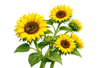 Naklejka premium Sunflowers with a bumblebee collecting nectar, showing summer pollination and blooming nature, transparent background