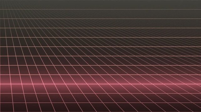 A dark, abstract digital grid with a glowing red horizontal light line receding into the distance, creating a futuristic perspective.
