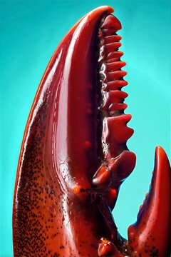 Pinza de langosta roja sobre fondo azul turquesa, Langosta premium manjar de mar ex&oacute;tico fondo turquesa, Fondo de mariscos langosta roja espacio para texto