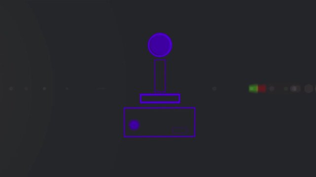 Animation of video game controller over rainbow lens flare against black background