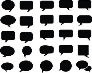 Fototapeta premium Set of 25 black speech bubbles and chat icons in various shapes and sizes