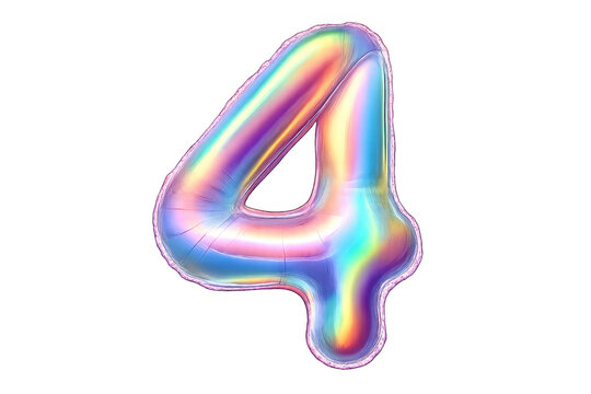 Bright holographic number four balloon floating