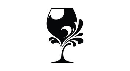 A striking black silhouette depicts a wine glass gracefully merging with floral elements and a stem silhouette high quality professional © ArtBySalea07