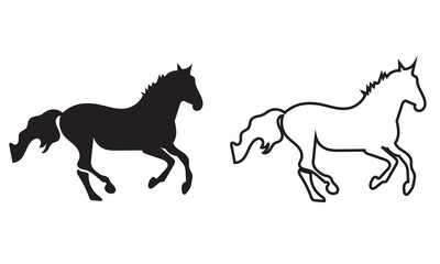 Fototapeta premium Running horse silhouette and outline vector. Chinese Calligraphy icon. Isolated vector graphics suitable for logos, icons, 