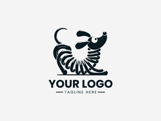 Fototapeta premium Playful slinky spring dog stretched in motion representing fun flexibility and creative mascot identity in black vector logo illustration