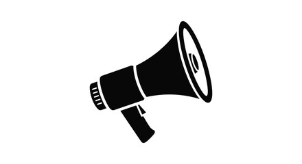 A stark black silhouette of a vintage megaphone stands prominently against a bright white backdrop conveying communication and announcement silhouette © ArtBySalea07