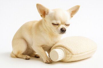 湯たんぽに寄り添って眠るチワワ
