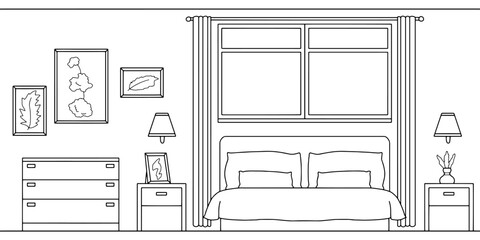 Bedroom graphic black white home interior sketch illustration vector 
