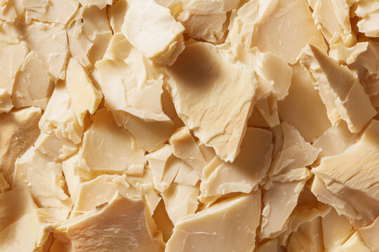 Trozos irregulares de manteca natural org&aacute;nica, Textura lujosa de manteca para cosm&eacute;ticos exclusivos, Fondo de producto para marketing de cosm&eacute;ticos naturales, queso