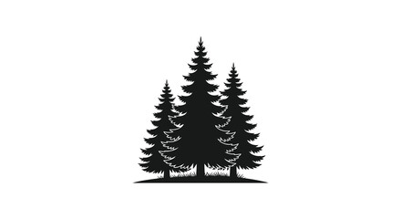 Obraz premium A striking depiction of three evergreen trees against a white background showcasing a minimalist dark silhouette high quality professional detailed